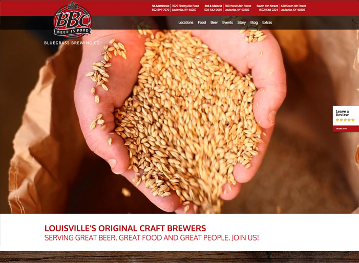 Louisville web design portfolio : Bluegrass Brewing Co.